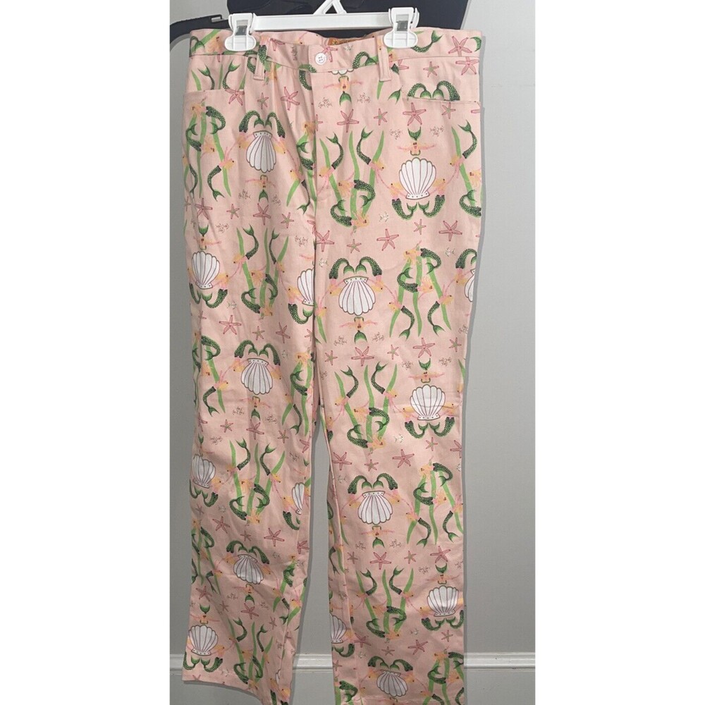 Govango Mermaids Seashells Starfish Pants Size 10 Orange Peach Green Pink Womens